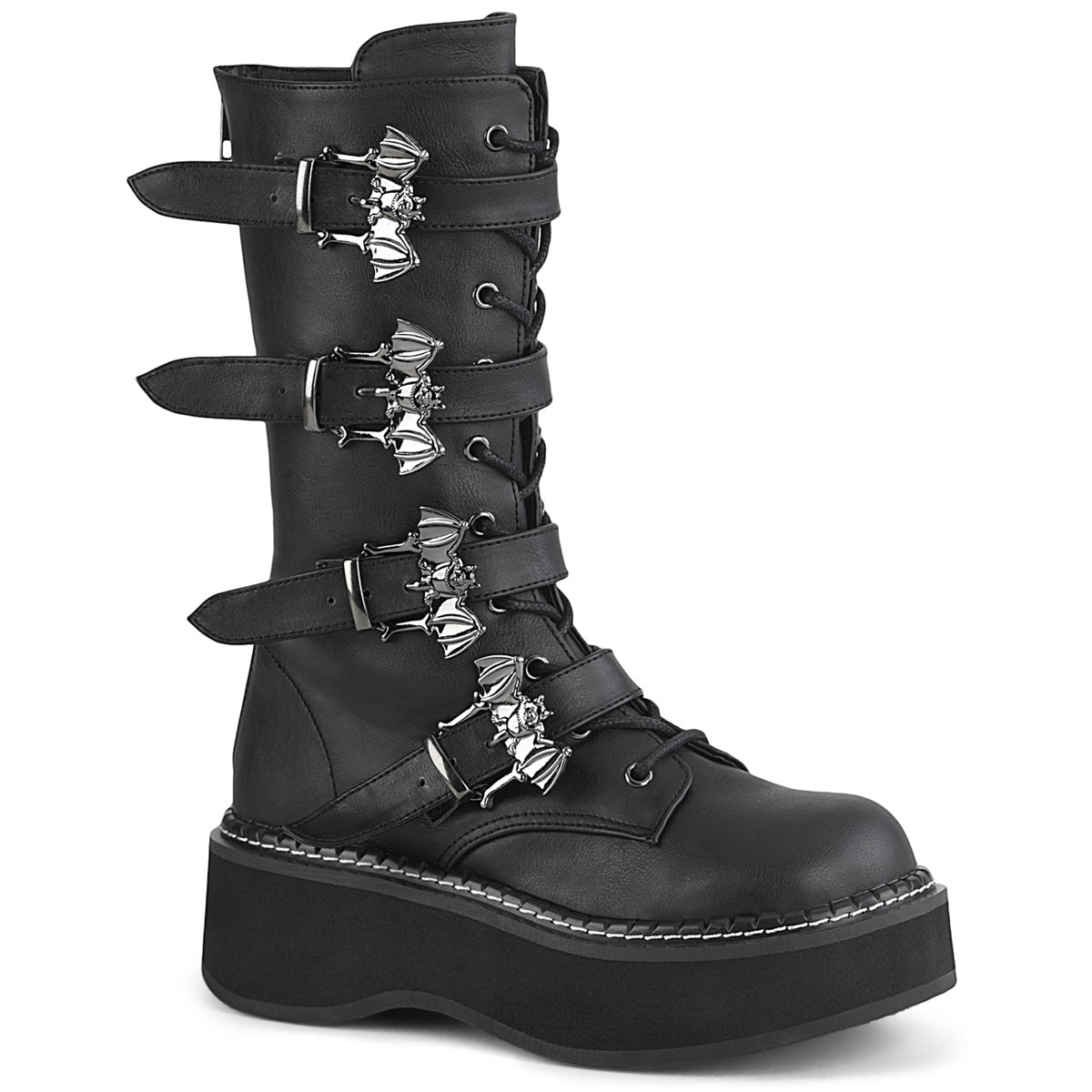 **2" PF Lace_up Mid-Calf Boot w/ 4 Buckle Straps, Back Zip (Demonia EMI322/B-SNBVL)