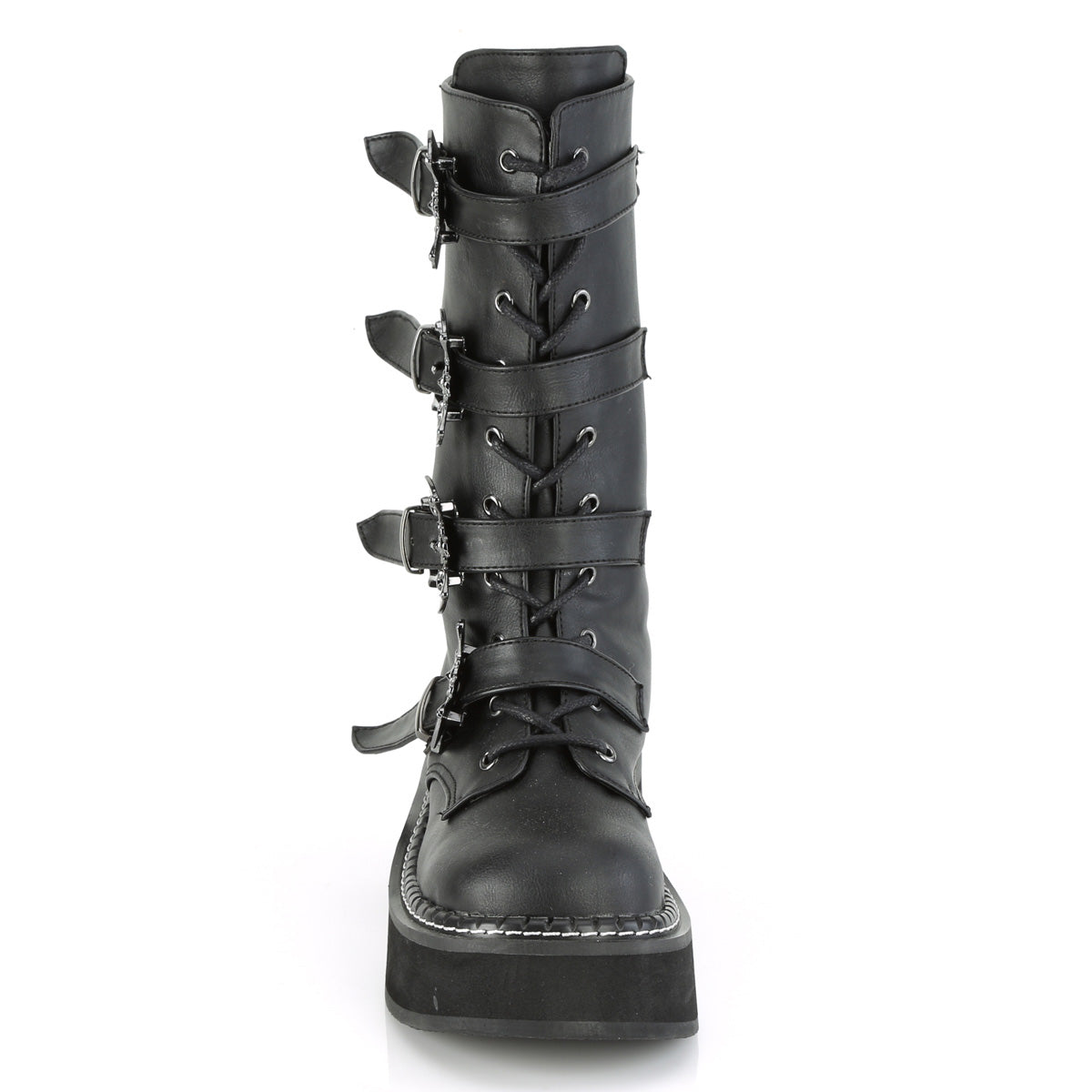**2" PF Lace_up Mid-Calf Boot w/ 4 Buckle Straps, Back Zip (Demonia EMI322/B-SNBVL)