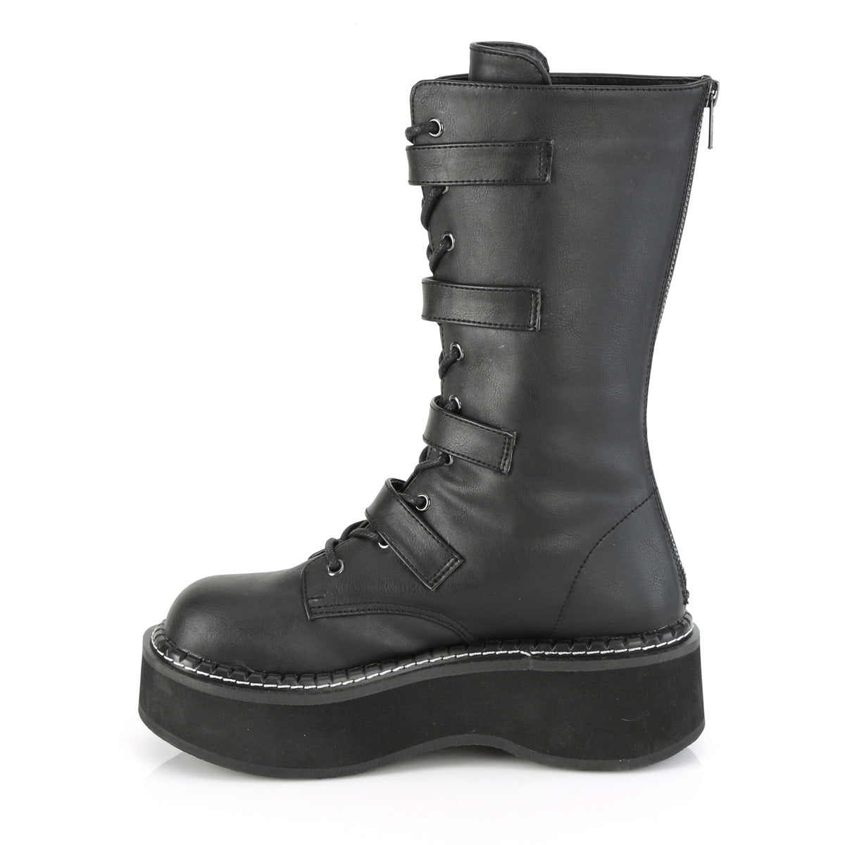 **2" PF Lace_up Mid-Calf Boot w/ 4 Buckle Straps, Back Zip (Demonia EMI322/B-SNBVL)