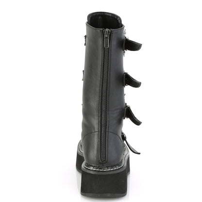 **2" PF Lace_up Mid-Calf Boot w/ 4 Buckle Straps, Back Zip (Demonia EMI322/B-SNBVL)