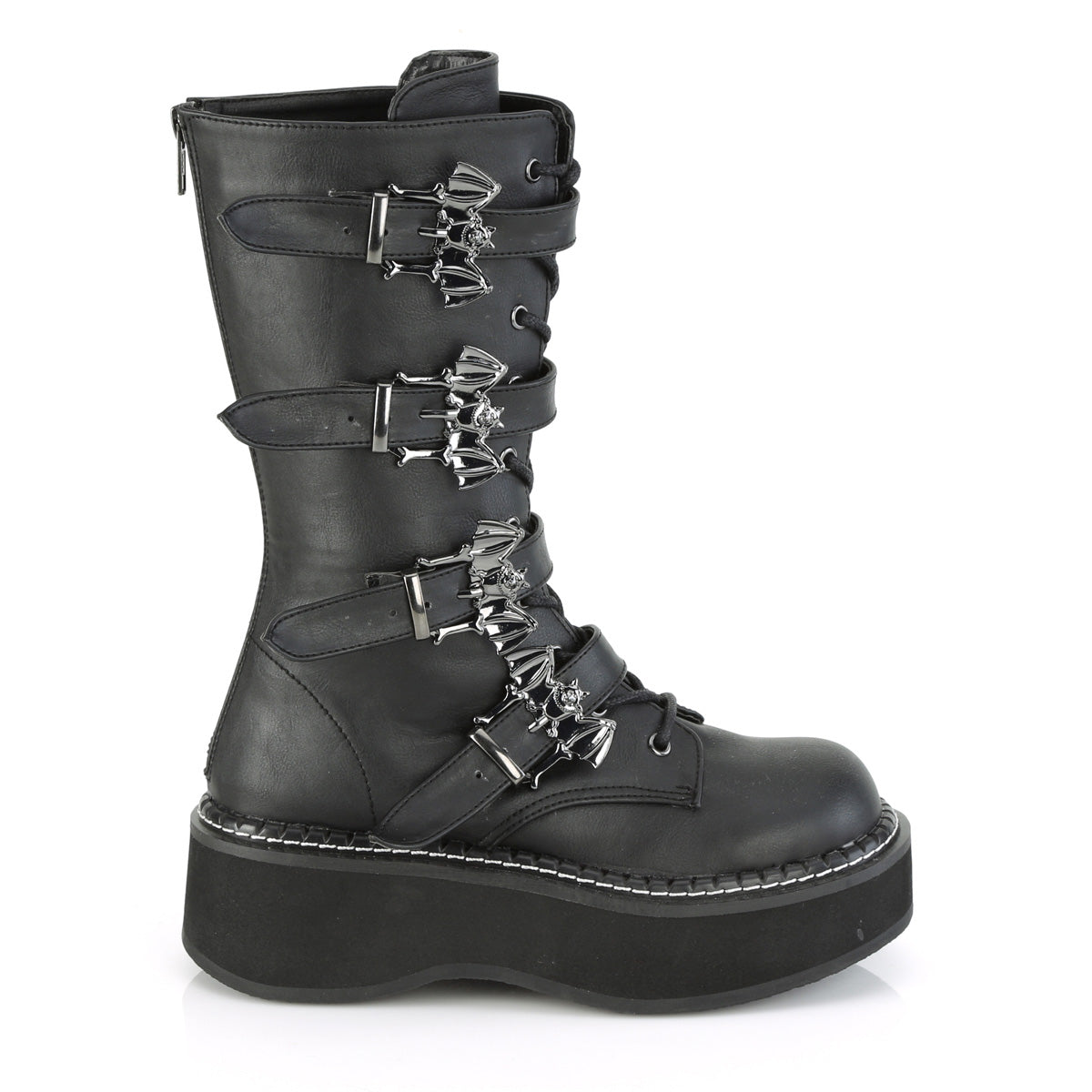 **2" PF Lace_up Mid-Calf Boot w/ 4 Buckle Straps, Back Zip (Demonia EMI322/B-SNBVL)