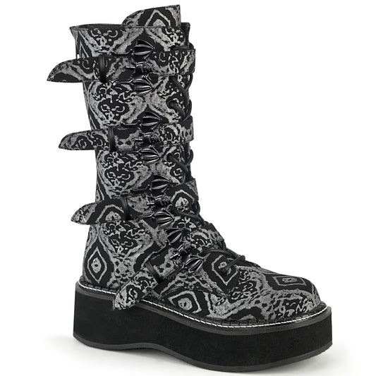 **2" PF Lace_up Mid-Calf Boot w/ 4 Buckle Straps, Back Zip (Demonia EMI322/B-SNBVL)