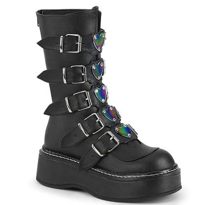 2" Platform Calf High w/ 5 Buckle Straps, Back Metal Zip (Demonia EMI330/BVL)