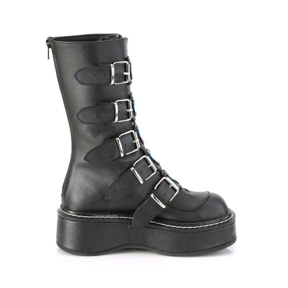 2" Platform Calf High w/ 5 Buckle Straps, Back Metal Zip (Demonia EMI330/BVL)