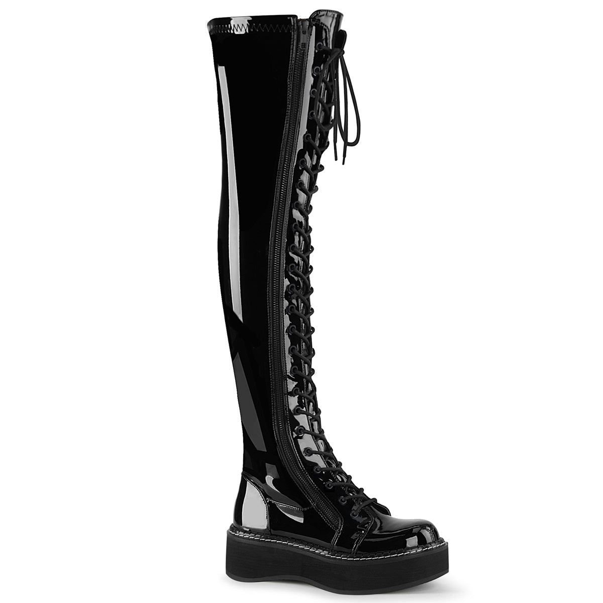 2" PF STR Thigh-High Lace-Up Boot W/ Outer Metal Zipper (Demonia EMI375/B)