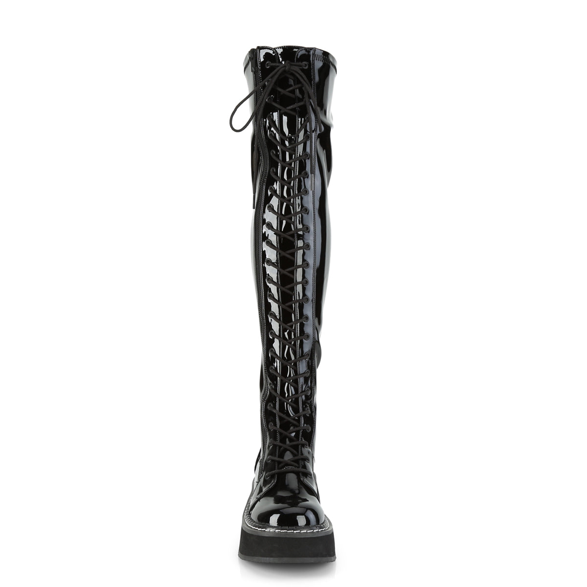 2" PF STR Thigh-High Lace-Up Boot W/ Outer Metal Zipper (Demonia EMI375/B)