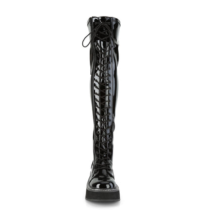 2" PF STR Thigh-High Lace-Up Boot W/ Outer Metal Zipper (Demonia EMI375/B)
