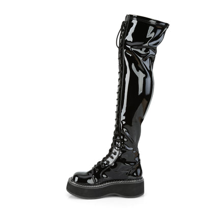 2" PF STR Thigh-High Lace-Up Boot W/ Outer Metal Zipper (Demonia EMI375/B)