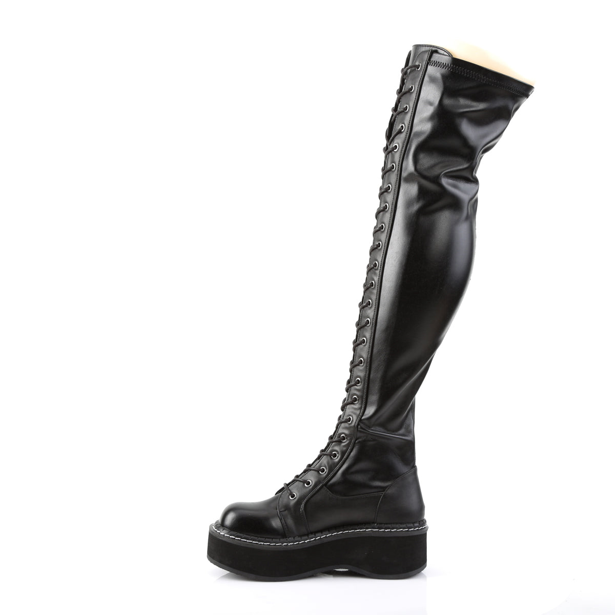 2" PF STR Thigh-High Lace-Up Boot W/ Outer Metal Zipper (Demonia EMI375/B)