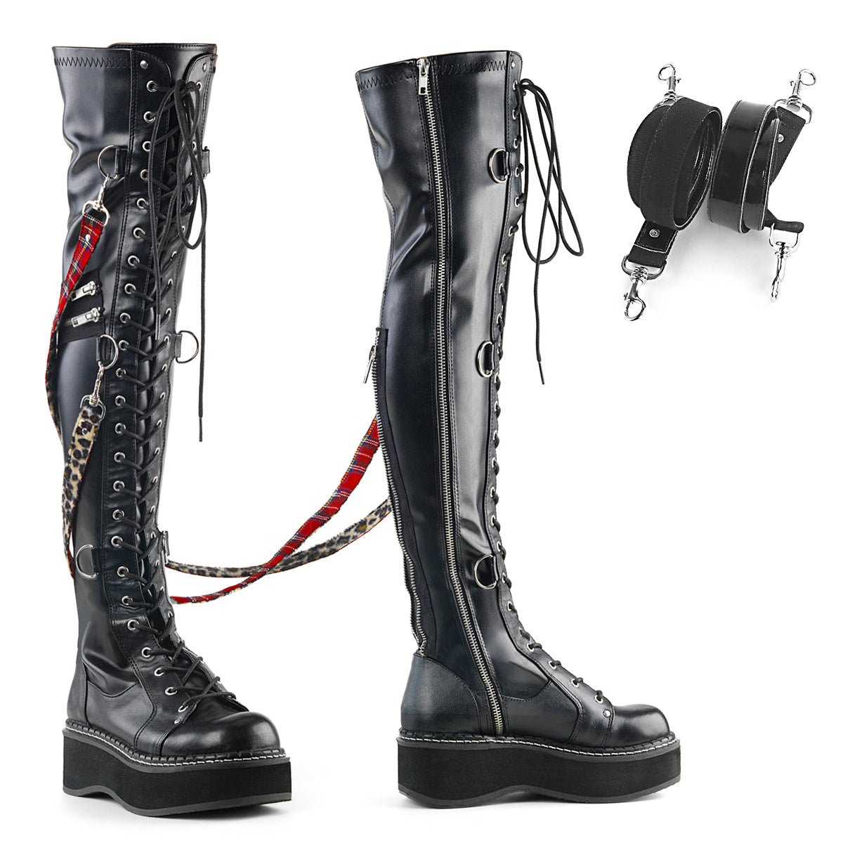 2" PF STR Over-the-Knee Lace-Up Boots, Side Zip (Demonia EMI377/BVL)