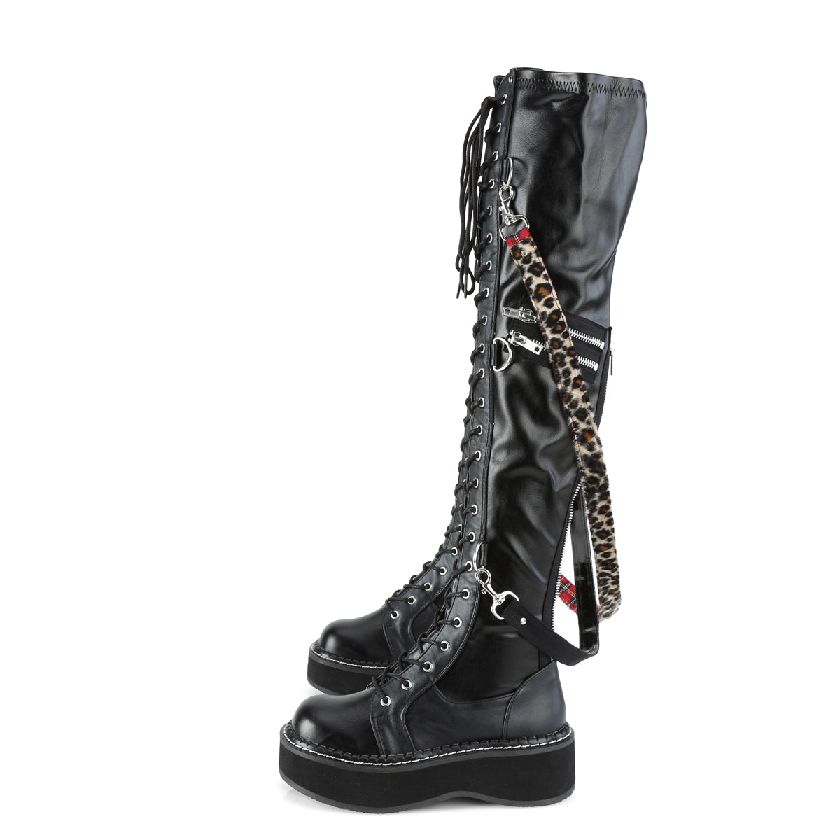 2" PF STR Over-the-Knee Lace-Up Boots, Side Zip (Demonia EMI377/BVL)