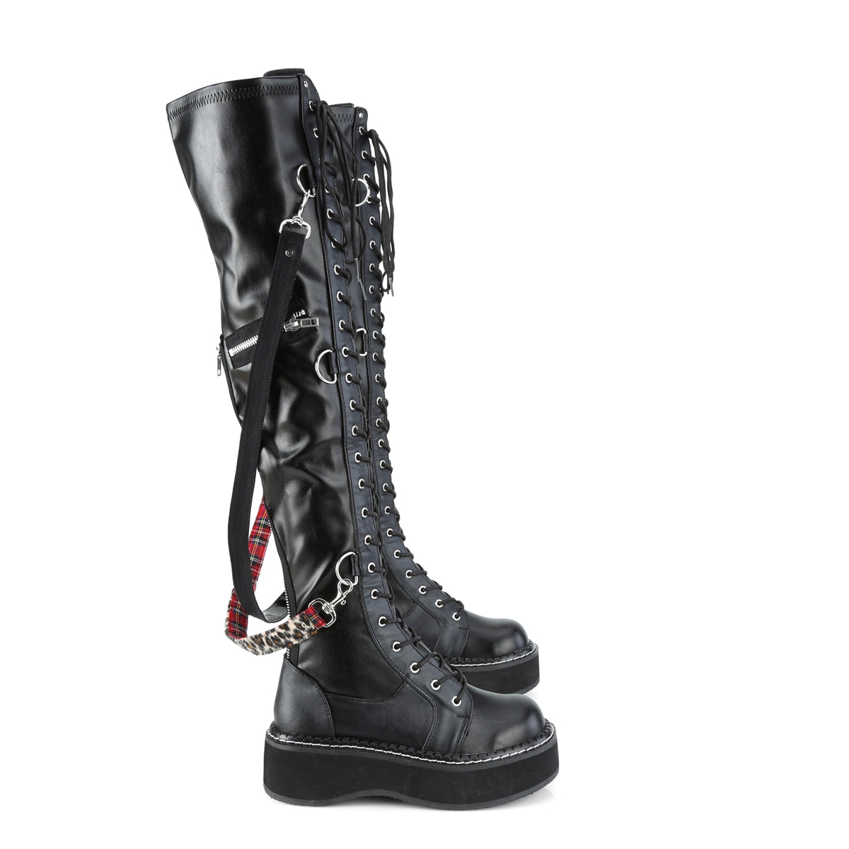 2" PF STR Over-the-Knee Lace-Up Boots, Side Zip (Demonia EMI377/BVL)