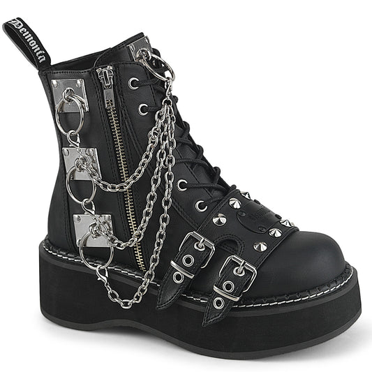 2" Platform Lace-Up Ankle Boot, Outer Metal Zipper (Demonia EMI57/BVL)