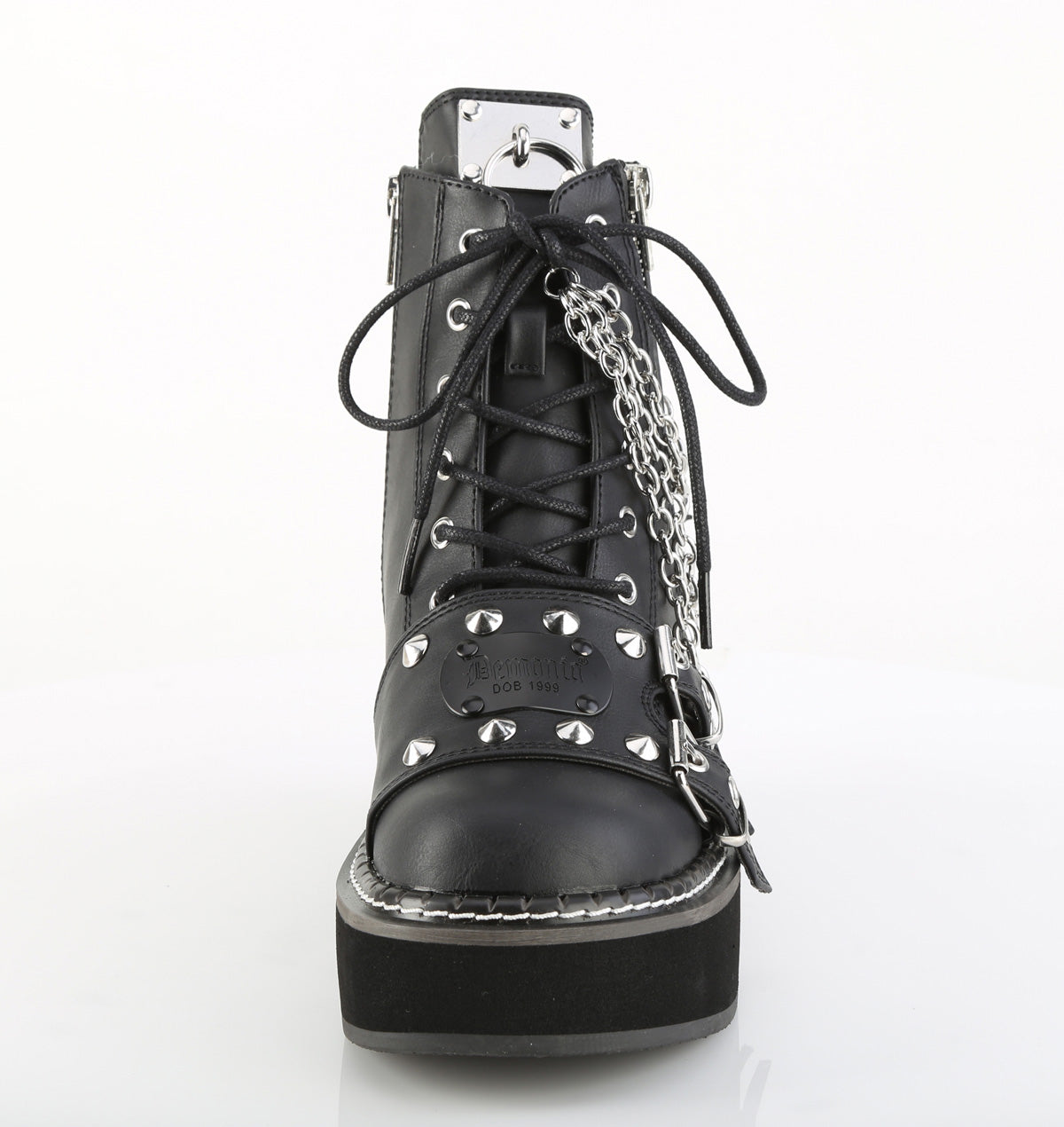 2" Platform Lace-Up Ankle Boot, Outer Metal Zipper (Demonia EMI57/BVL)