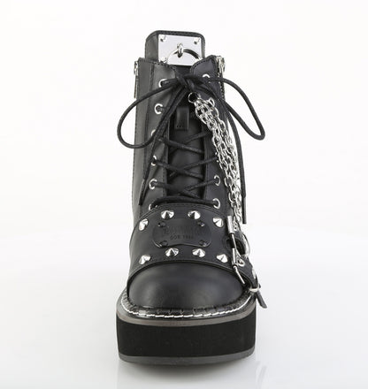 2" Platform Lace-Up Ankle Boot, Outer Metal Zipper (Demonia EMI57/BVL)