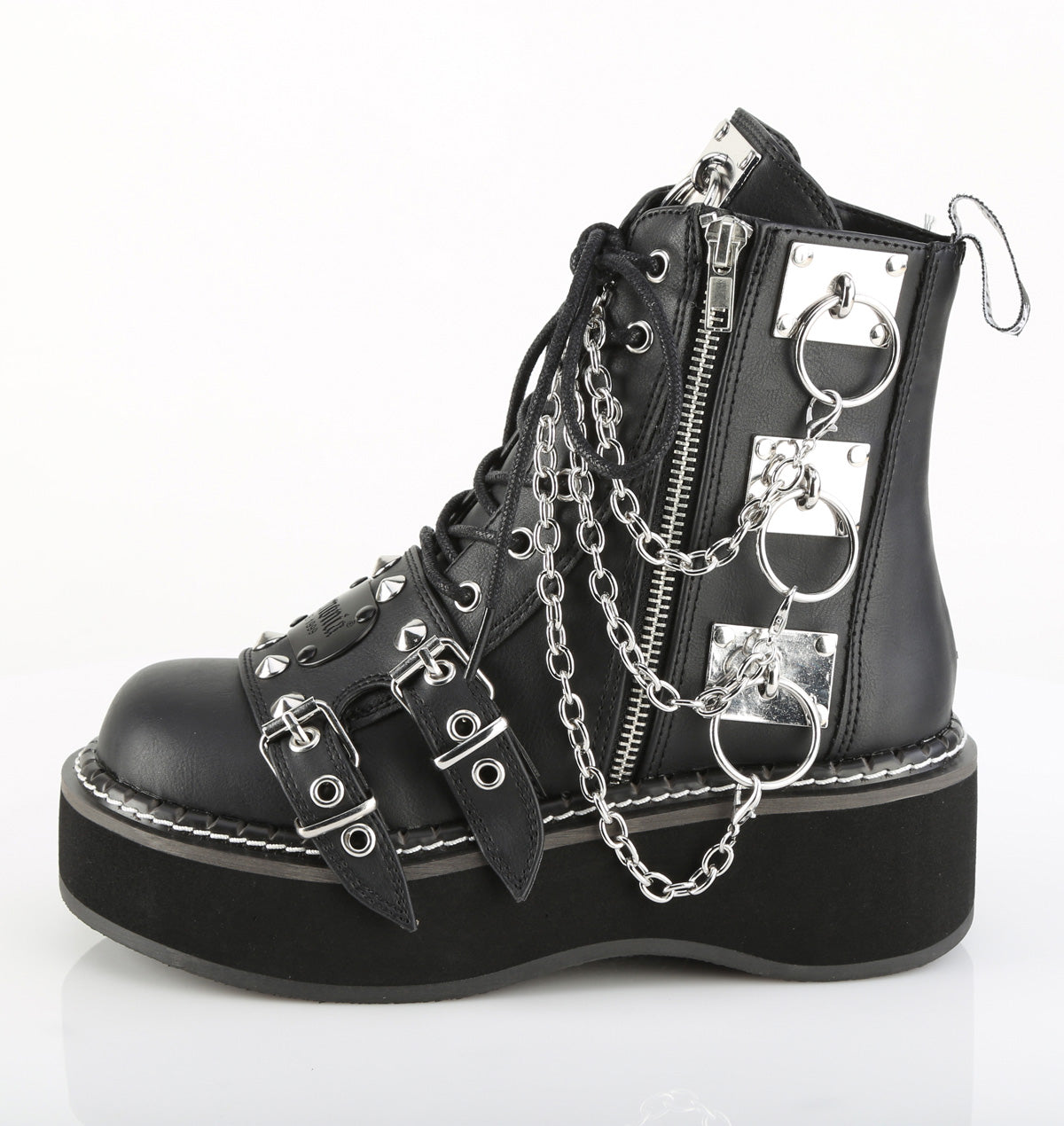 2" Platform Lace-Up Ankle Boot, Outer Metal Zipper (Demonia EMI57/BVL)
