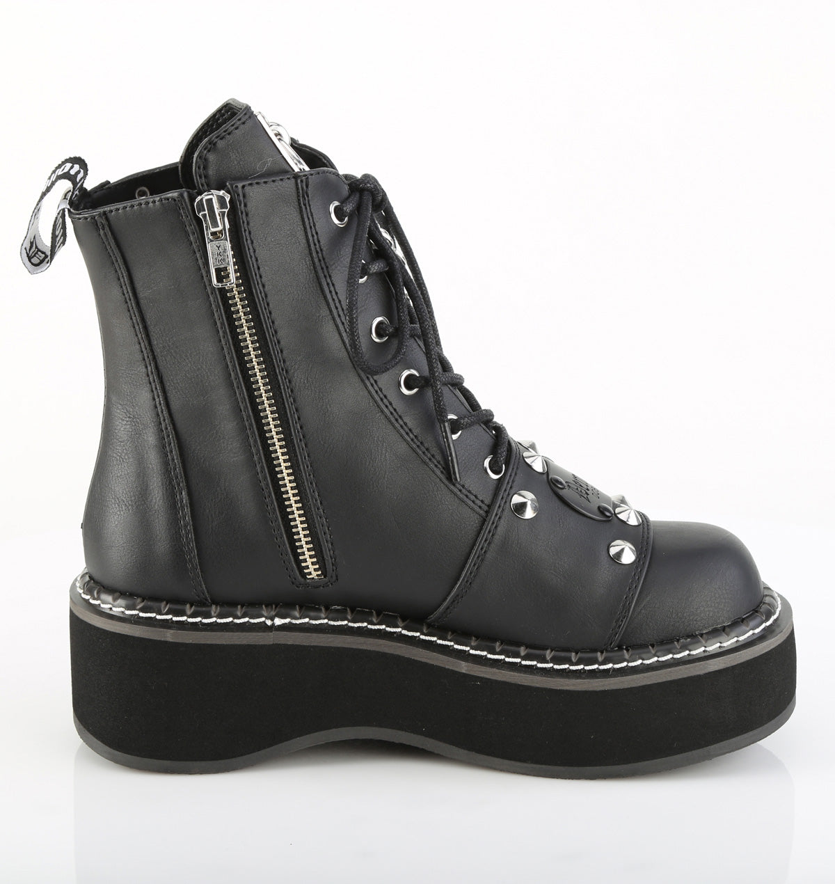 2" Platform Lace-Up Ankle Boot, Outer Metal Zipper (Demonia EMI57/BVL)