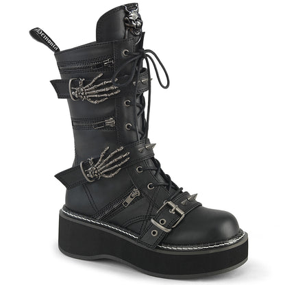2" PF Lace_up Mid-Calf Boot w/ 4 Buckle Straps, Side Zip (Demonia EMI82/BVL)