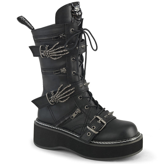 2" PF Lace_up Mid-Calf Boot w/ 4 Buckle Straps, Side Zip (Demonia EMI82/BVL)