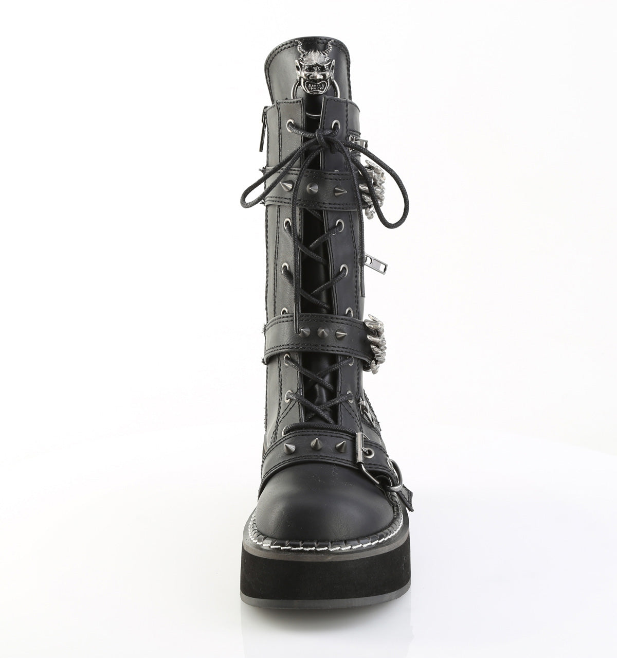 2" PF Lace_up Mid-Calf Boot w/ 4 Buckle Straps, Side Zip (Demonia EMI82/BVL)