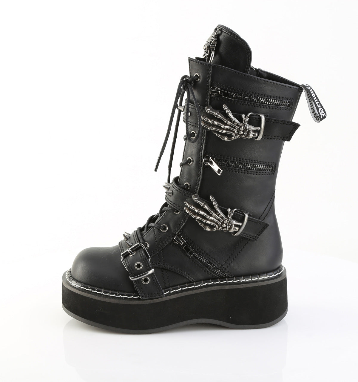 2" PF Lace_up Mid-Calf Boot w/ 4 Buckle Straps, Side Zip (Demonia EMI82/BVL)
