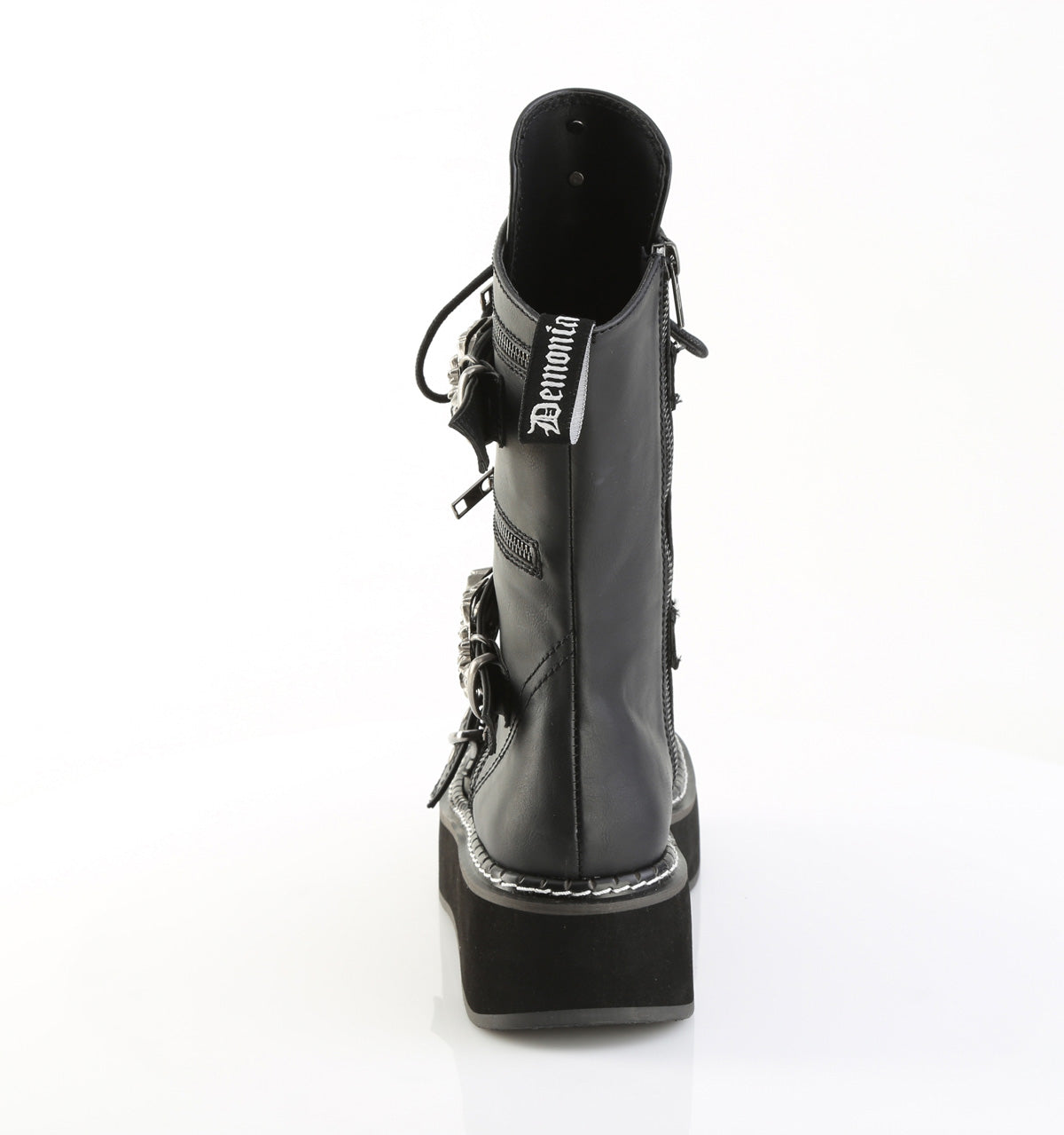2" PF Lace_up Mid-Calf Boot w/ 4 Buckle Straps, Side Zip (Demonia EMI82/BVL)
