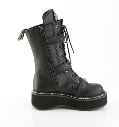 2" PF Lace_up Mid-Calf Boot w/ 4 Buckle Straps, Side Zip (Demonia EMI82/BVL)