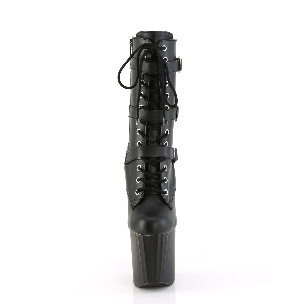 *8" Heel, 3 3/4" PF Buckled Strap Ankle Boot, Side Zip (Pleaser ENC1043/BPU/M)