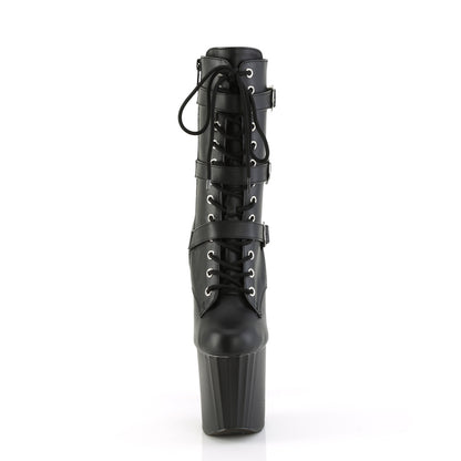 *8" Heel, 3 3/4" PF Buckled Strap Ankle Boot, Side Zip (Pleaser ENC1043/BPU/M)