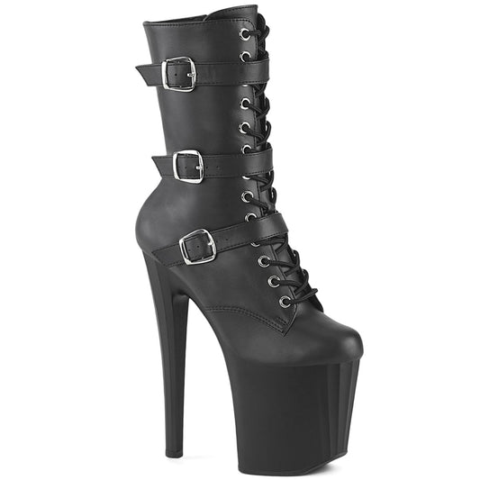 *8" Heel, 3 3/4" PF Buckled Strap Ankle Boot, Side Zip (Pleaser ENC1043/BPU/M)