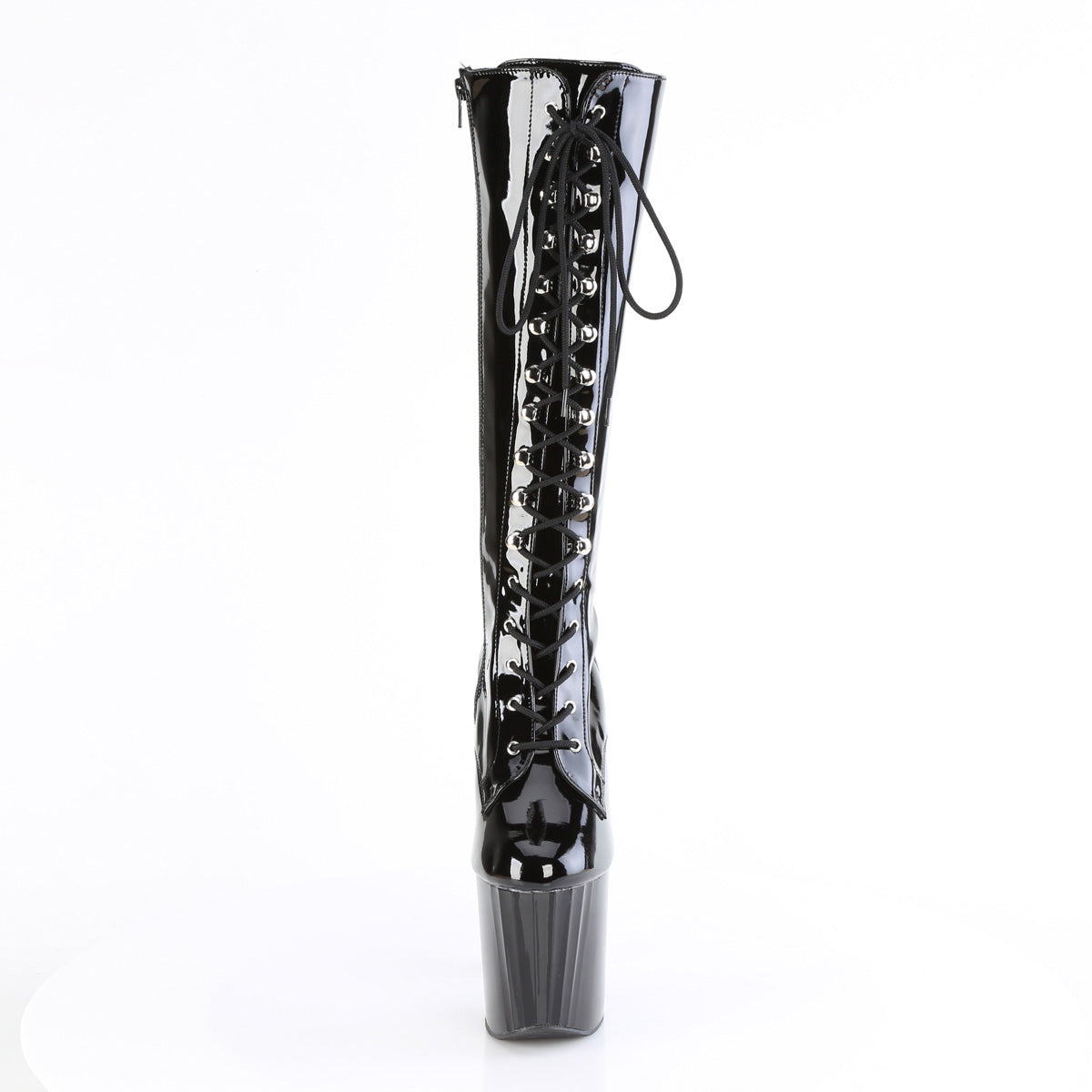 8" Heel, 3 3/4" PF Lace Up Knee High Boot, Side Zip (Pleaser ENC2023/B/M)
