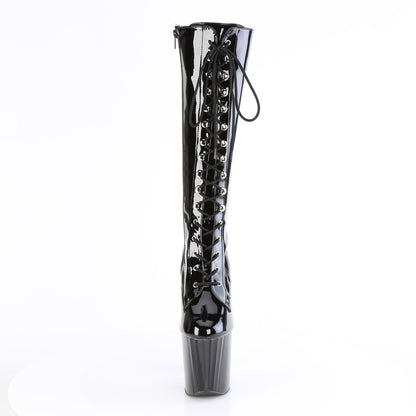 8" Heel, 3 3/4" PF Lace Up Knee High Boot, Side Zip (Pleaser ENC2023/B/M)