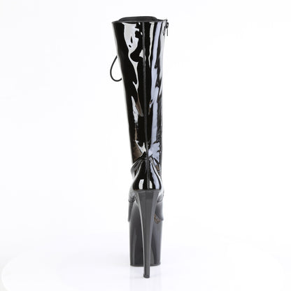 8" Heel, 3 3/4" PF Lace Up Knee High Boot, Side Zip (Pleaser ENC2023/B/M)