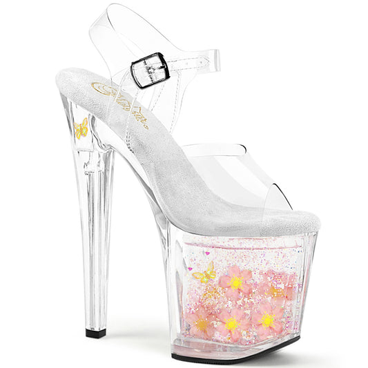 8" Heel, 3 3/4" PF Ankle Strap Sandal (Pleaser ENC708AQUA-01/C/C-BP)
