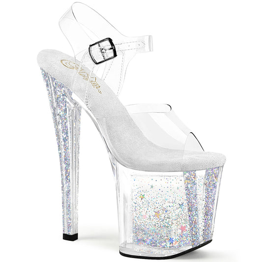 8" Heel, 3 3/4" PF Ankle Strap Sandal (Pleaser ENC708AQUA-04/C/C-SG)