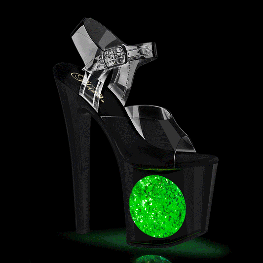 *8" Heel, 3 3/4" PF LED Illuminated Ankle Strap Sandal (Pleaser ENC708LT-C/C/B-SG)