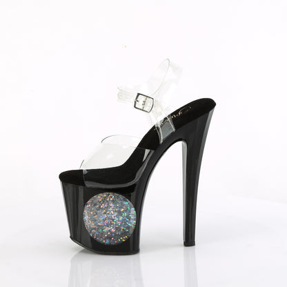*8" Heel, 3 3/4" PF LED Illuminated Ankle Strap Sandal (Pleaser ENC708LT-C/C/B-SG)
