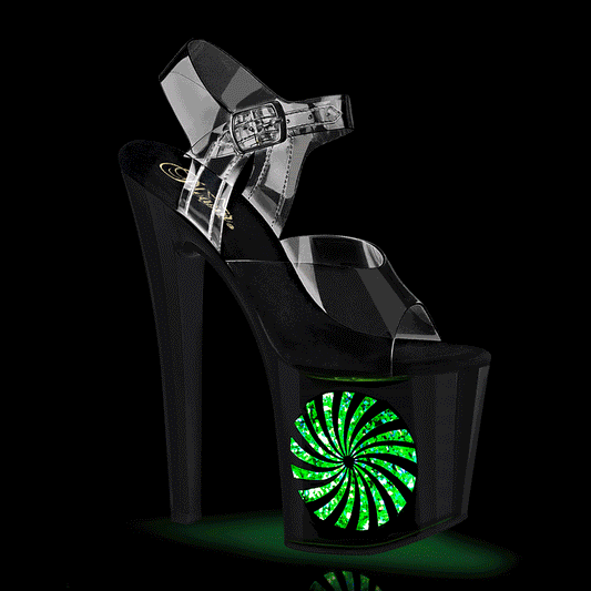 *8" Heel, 3 3/4" PF LED Illuminated Ankle Strap Sandal (Pleaser ENC708LT-P/C/B-SG)