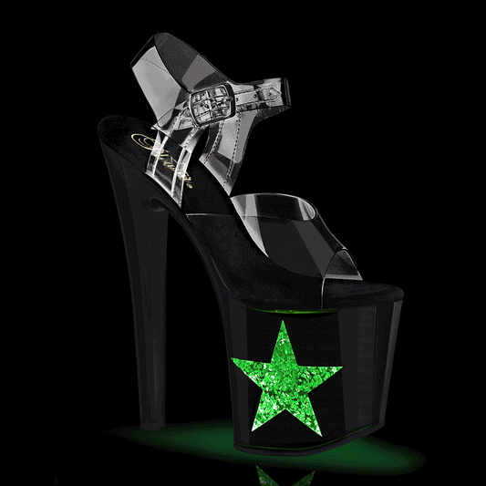 *8" Heel, 3 3/4" PF LED Illuminated Ankle Strap Sandal (Pleaser ENC708LT-STAR/C/B-SG)