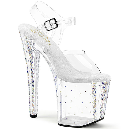 8" Heel, 3 3/4" PF Rhinestone Studded Ankle Strap Sandal (Pleaser ENC708RS-01/C/C-ABRS)