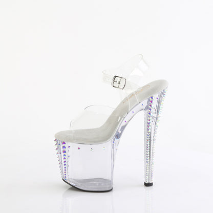 8" Heel, 3 3/4" PF Rhinestone Studded Ankle Strap Sandal (Pleaser ENC708RS-02/C/C-ABRS)