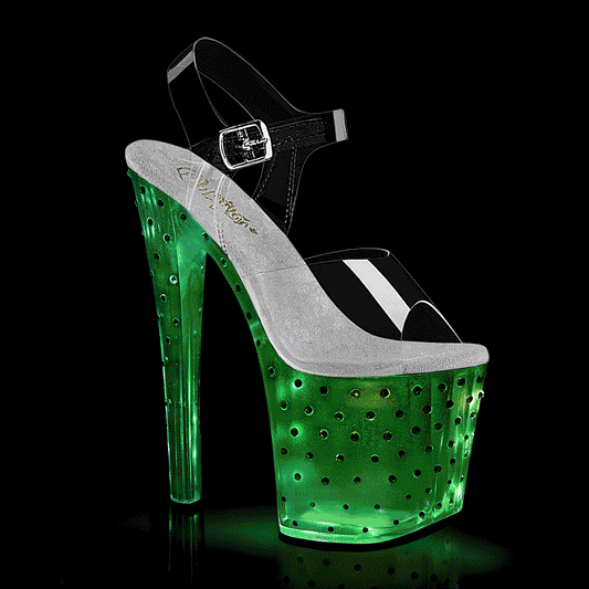 8" Heel, 3 3/4" PF LED Illuminated Ankle Strap Sandal w/RS (Pleaser ENC708T-LT/C/C-S)