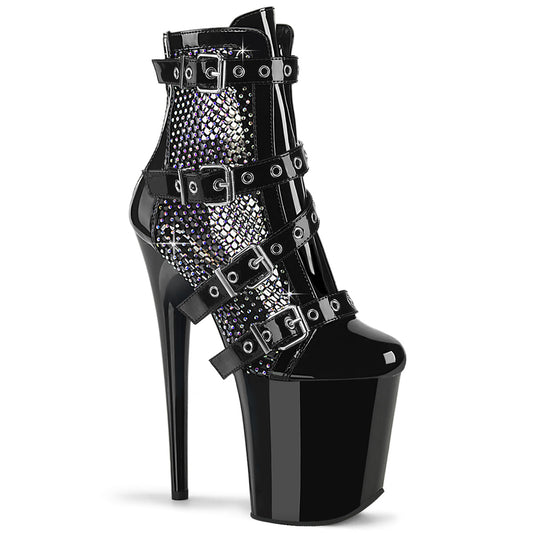 8" Heel, 4" PF Strappy Ankle Boot, Back Zip (Pleaser FLAM1013RM/B-RS/M)