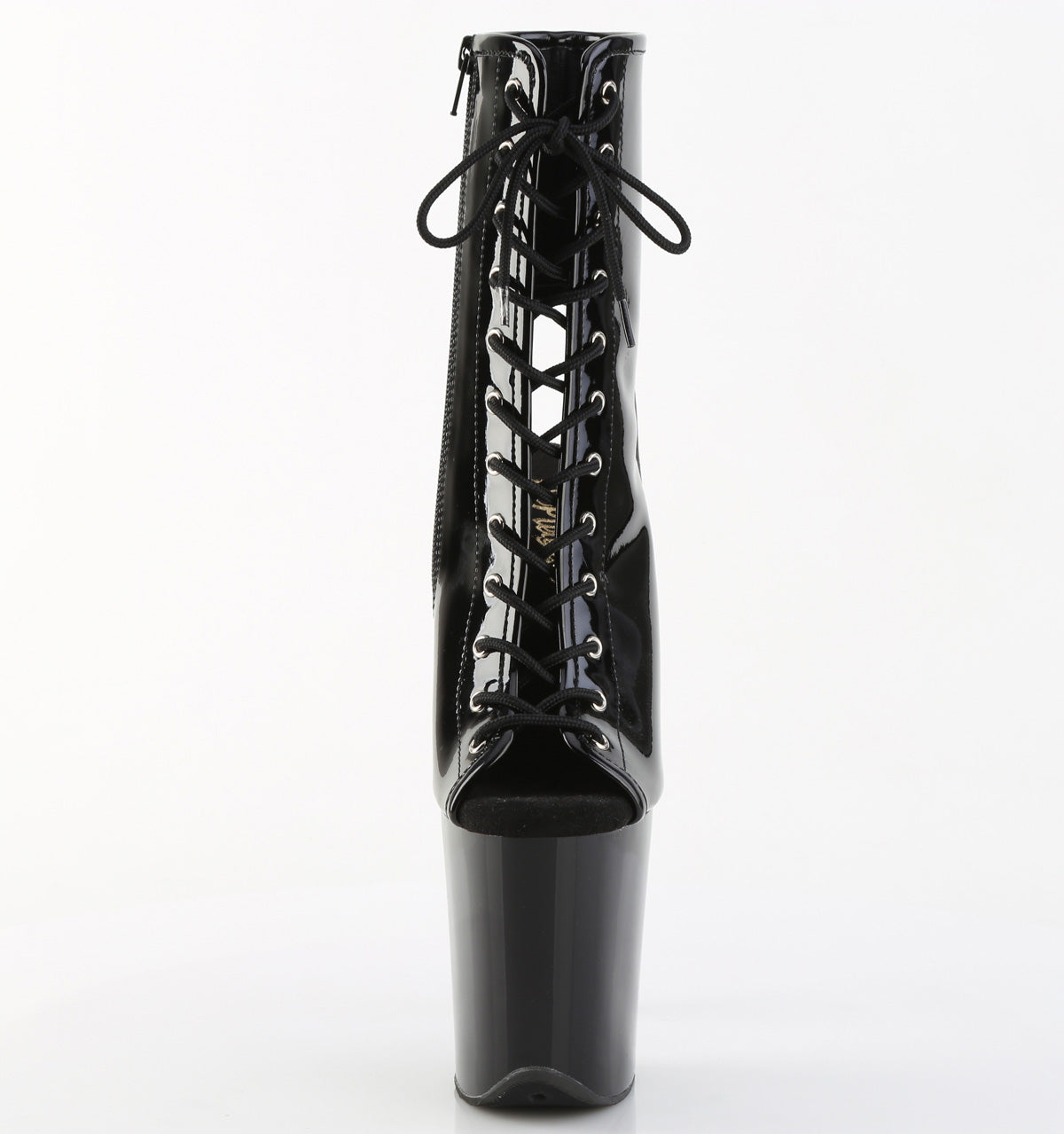 8" Heel, 4" PF Open Toe/Heel Lace-Up Ankle Boot, Side Zip (Pleaser FLAM1016/B/M)