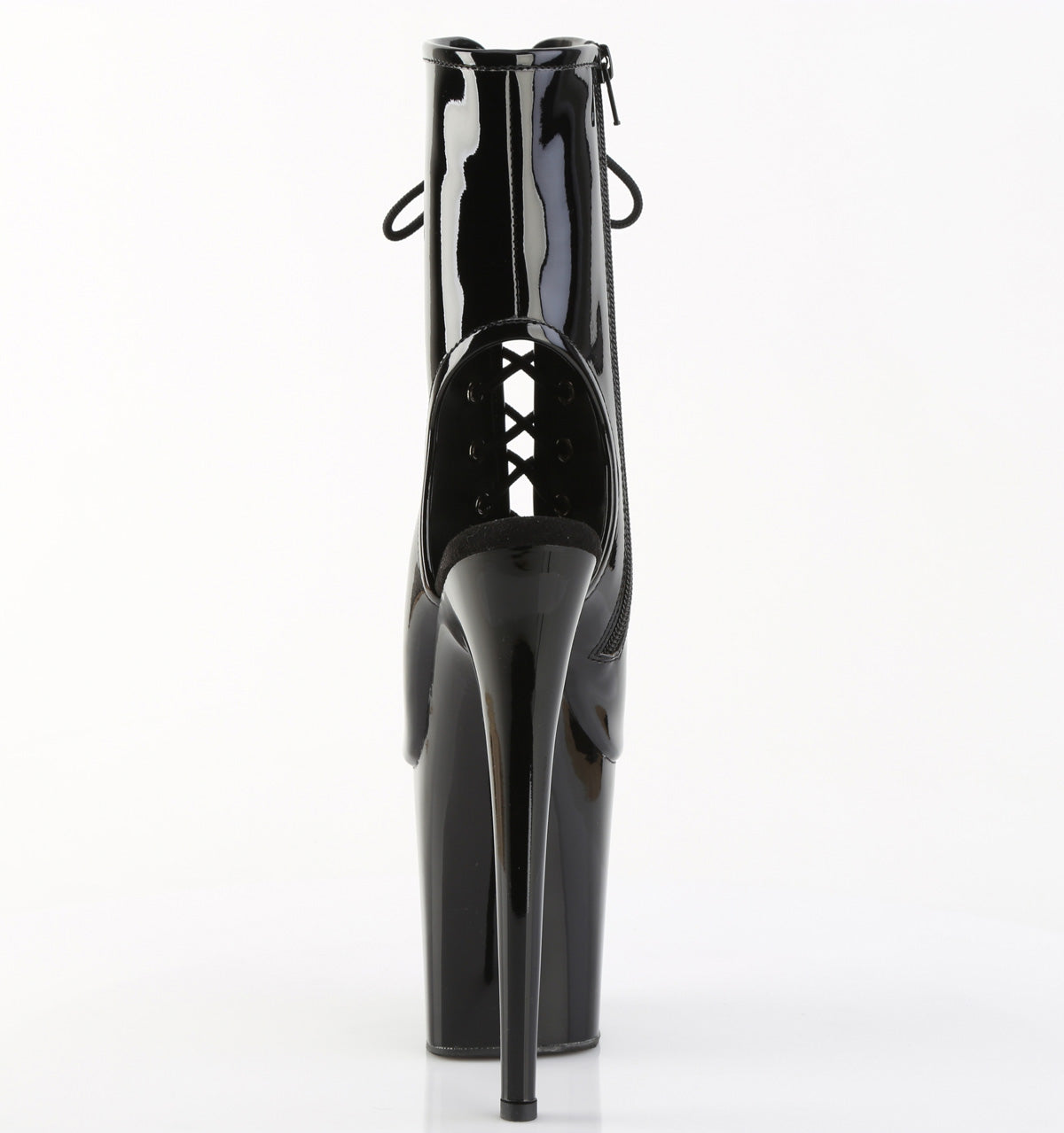 8" Heel, 4" PF Open Toe/Heel Lace-Up Ankle Boot, Side Zip (Pleaser FLAM1016/B/M)