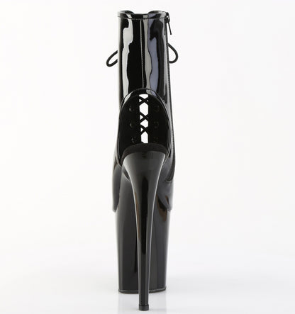 8" Heel, 4" PF Open Toe/Heel Lace-Up Ankle Boot, Side Zip (Pleaser FLAM1016/B/M)