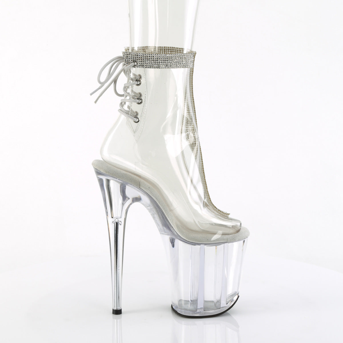 *8" Heel, 4" PF Open Toe/Heel Ankle Boot w/RS (Pleaser FLAM1018C-2RS/C-RS/C)