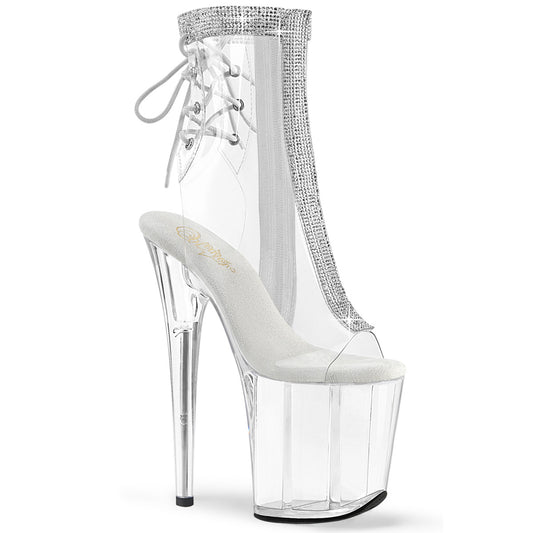 *8" Heel, 4" PF Open Toe/Heel Ankle Boot w/RS (Pleaser FLAM1018C-2RS/C-RS/C)