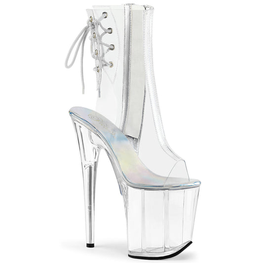 *8" Heel, 4" PF Open Toe/Heel Ankle Boot, Side Zip (Pleaser FLAM1018C/C/M)