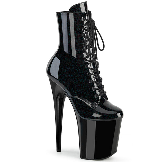 8" Heel, 4" PF Lace-Up Front Ankle Boot, Side Zip (Pleaser FLAM1020BLG/B-BLG/M)